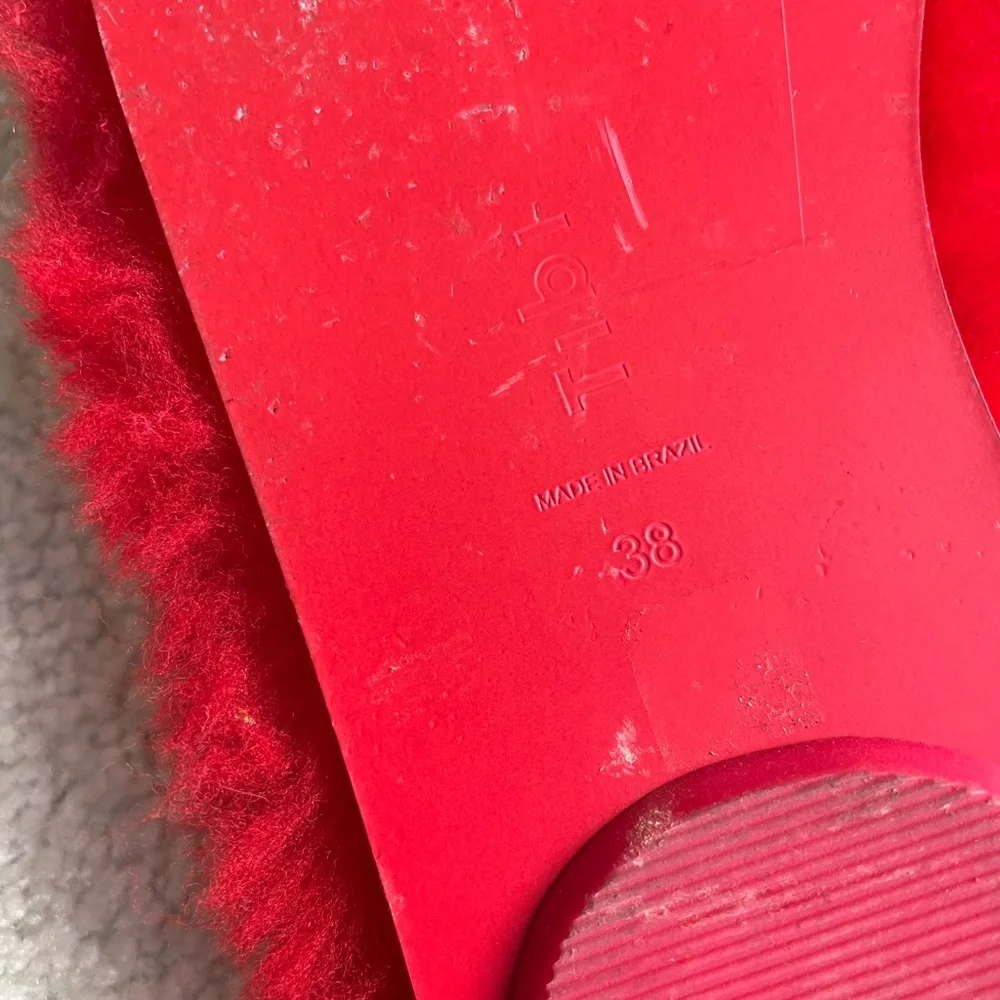 Tibi Bryan Shearling Flip Flop Red - Picture 4 of 5